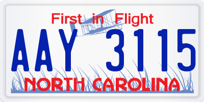 NC license plate AAY3115