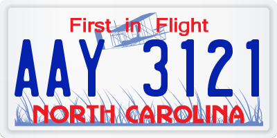 NC license plate AAY3121