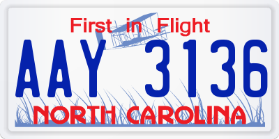 NC license plate AAY3136