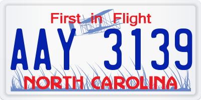 NC license plate AAY3139