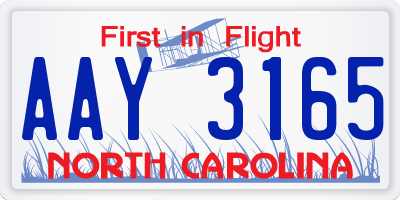 NC license plate AAY3165