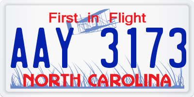 NC license plate AAY3173