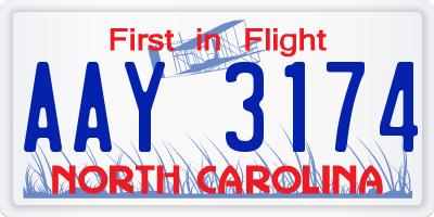 NC license plate AAY3174
