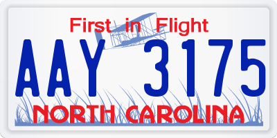 NC license plate AAY3175