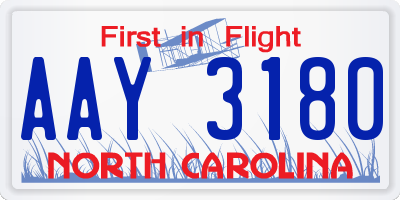 NC license plate AAY3180