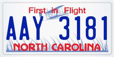 NC license plate AAY3181