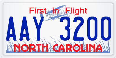 NC license plate AAY3200
