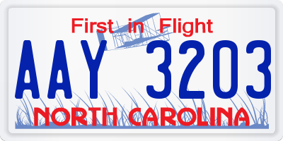 NC license plate AAY3203