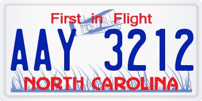 NC license plate AAY3212