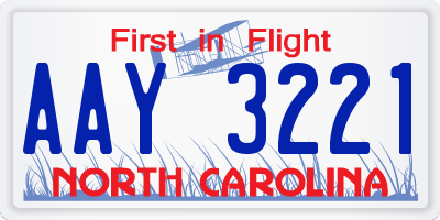 NC license plate AAY3221