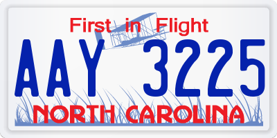 NC license plate AAY3225