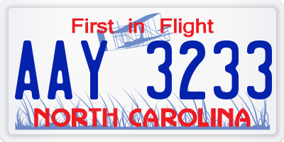 NC license plate AAY3233
