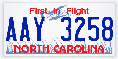 NC license plate AAY3258