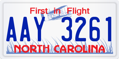 NC license plate AAY3261