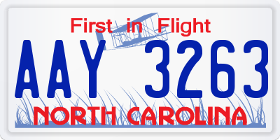 NC license plate AAY3263