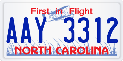 NC license plate AAY3312