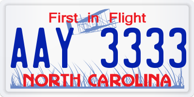 NC license plate AAY3333
