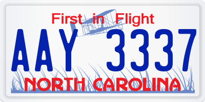 NC license plate AAY3337