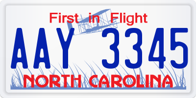 NC license plate AAY3345