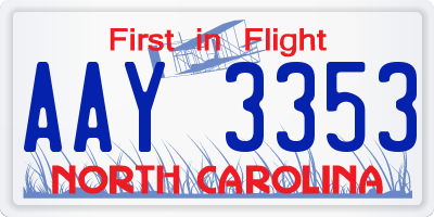 NC license plate AAY3353
