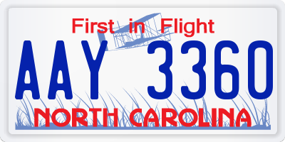 NC license plate AAY3360