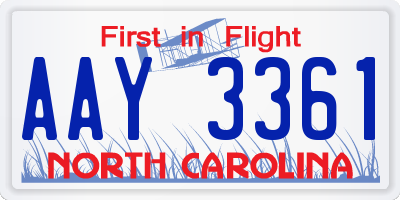 NC license plate AAY3361