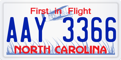 NC license plate AAY3366