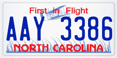 NC license plate AAY3386