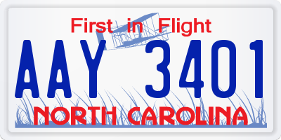 NC license plate AAY3401