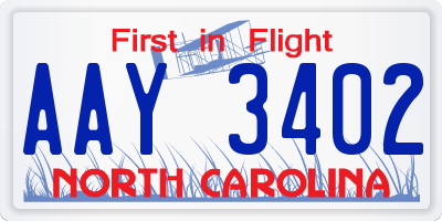 NC license plate AAY3402