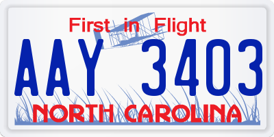 NC license plate AAY3403