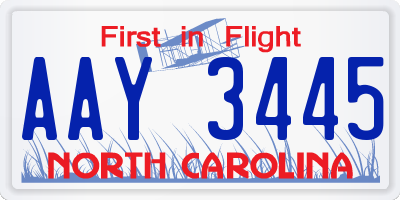 NC license plate AAY3445