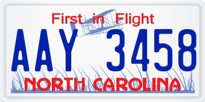 NC license plate AAY3458