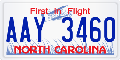 NC license plate AAY3460