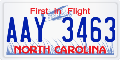 NC license plate AAY3463