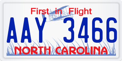 NC license plate AAY3466