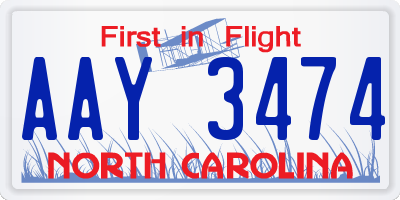 NC license plate AAY3474
