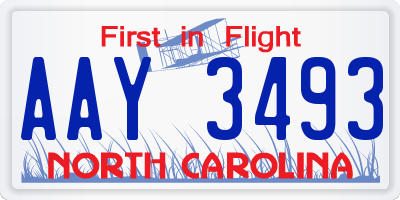NC license plate AAY3493