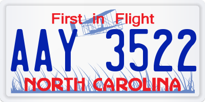 NC license plate AAY3522