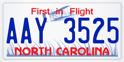 NC license plate AAY3525