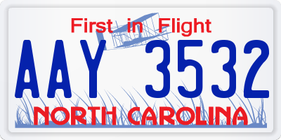 NC license plate AAY3532