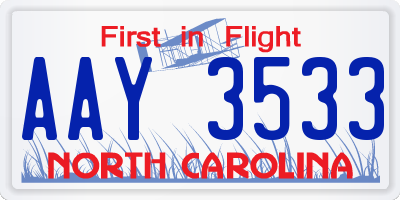 NC license plate AAY3533