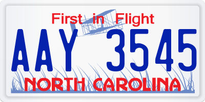 NC license plate AAY3545