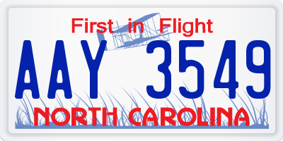 NC license plate AAY3549