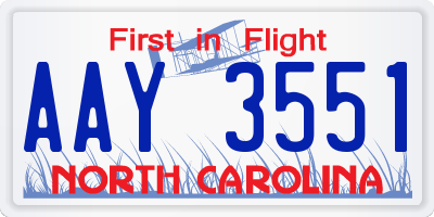 NC license plate AAY3551