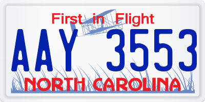 NC license plate AAY3553