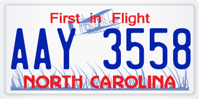 NC license plate AAY3558