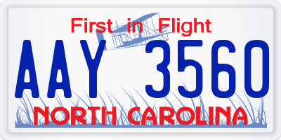 NC license plate AAY3560