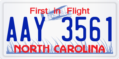 NC license plate AAY3561