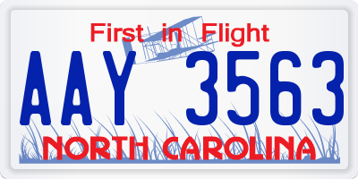 NC license plate AAY3563